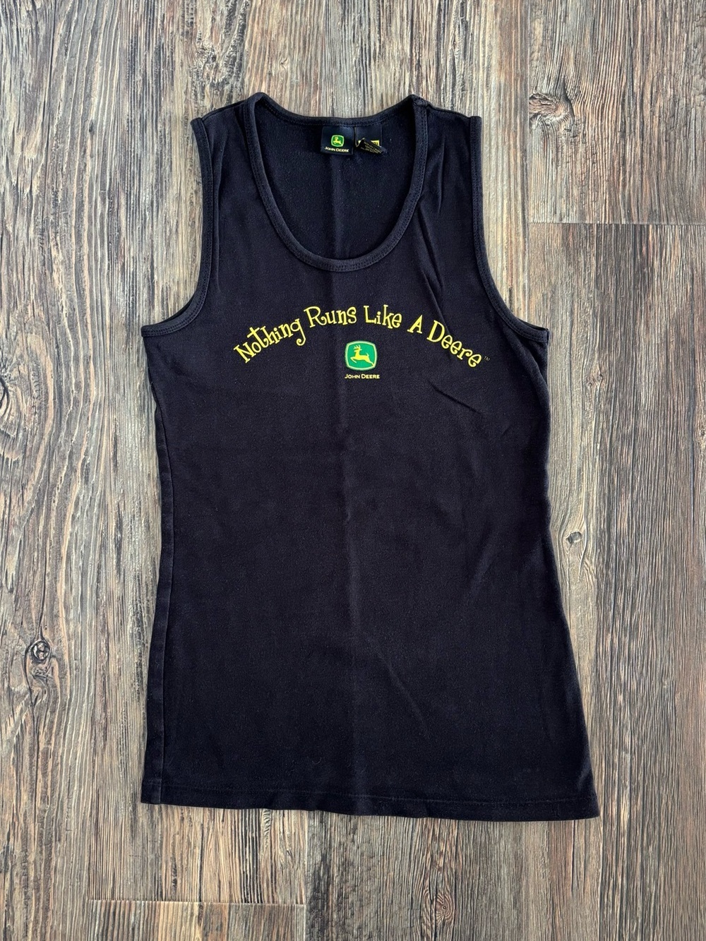 Y2K John Deere Tank Top Womens Juniors L (11/13) Black Nothing Runs Like A Deere